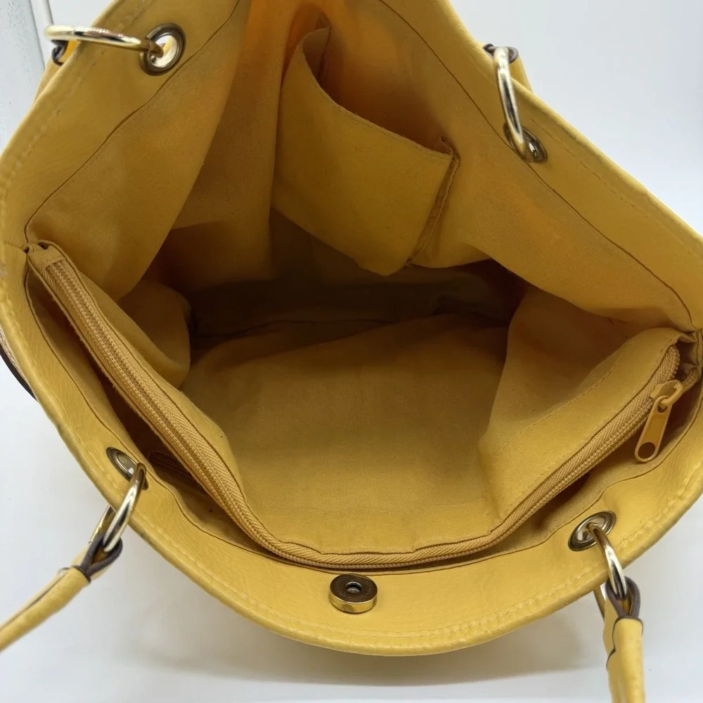 Relic Yellow Faux Leather Hobo Shoulder Bag Purse Gold Tone Hardware Charms Boho